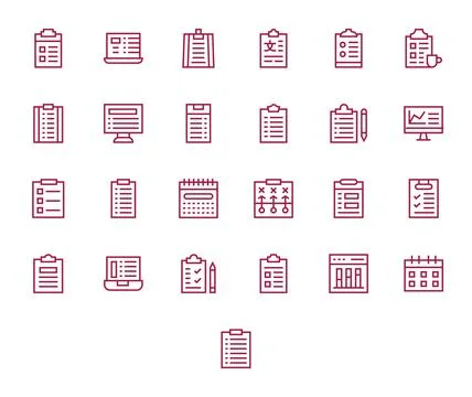Tasks Premium Vector Bundle with 25 64x64 Grid Fitted Regular Line Icons 库存插图
