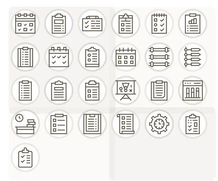 Tasks Vector Graphics featuring 25 Regular Line PIXEL Perfect 64x64 Designs Stock Illustration