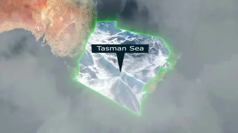 Tasman Sea Map - Clouds Effect Stock Footage 267181956