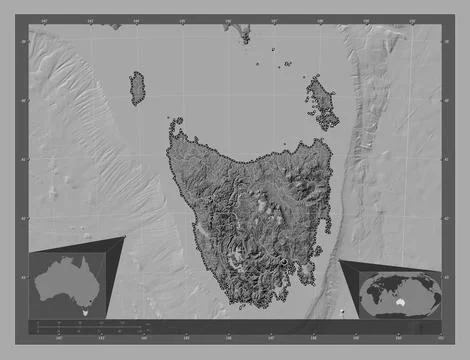 Tasmania, Australia. Bilevel elevation map with lakes and rivers Stock Illustration
