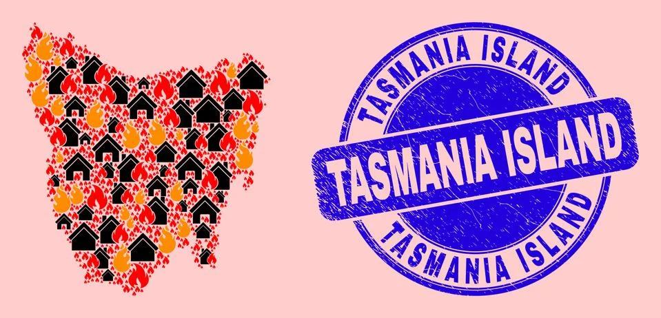 Tasmania Island Map Composition of Flame and Realty and Scratched Tasmania Stock Illustration