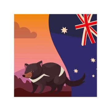 Tasmanian devil with australia flag in the background Illustrazione stock