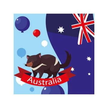 Tasmanian devil with australia flag in the background Illustrazione stock