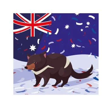 Tasmanian devil with australia flag in the background Stock Illustration