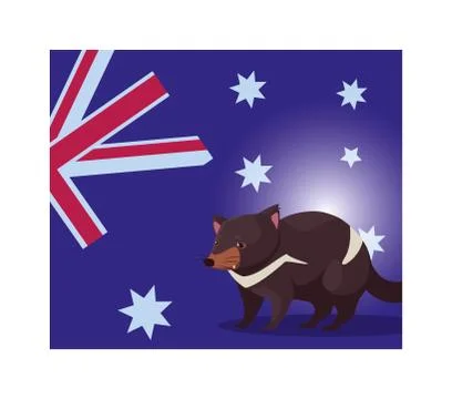Tasmanian devil with australia flag in the background Illustrazione stock