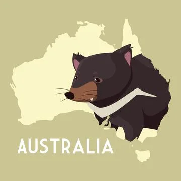 Tasmanian devil australian continent map animal wildlife 스톡 일러스트