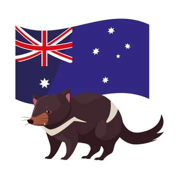 Tasmanian devil with australian flag in the background Stockillustratie
