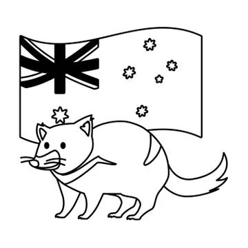 Tasmanian devil with australian flag in the background Illustrazione stock