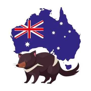 Tasmanian devil with map of australia in the background Stockillustratie