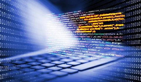 Tastatur mit Programmiercode und Binärcode Tastatur mit Programmiercode un.. Stock-Fotos