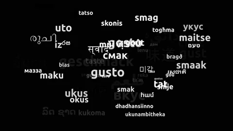 Taste Translated in 68 Worldwide Languages Endless Looping 3d Zooming Wordclo Stockbeeldmateriaal 145206200