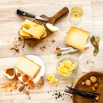 Tasted cheese and food Stock Photos