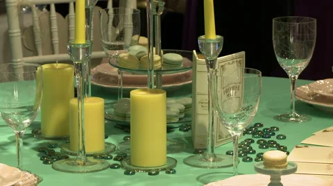 Tastefully decorated banquet table Stock Footage 43963118