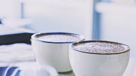 Tasting cups with brewed coffee. Stock Footage 142303984