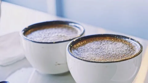 Tasting cups with brewed coffee. Vídeos de archivo 142303990