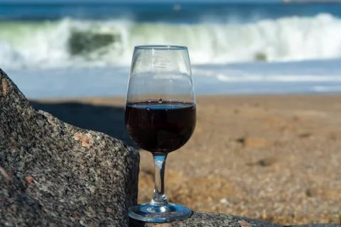 Tasting of different fortified dessert ruby, tawny port wines in glasses on s 写真素材