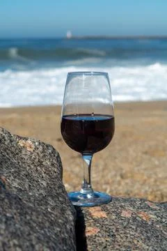 Tasting of different fortified dessert ruby, tawny port wines in glasses on s Stock Photos
