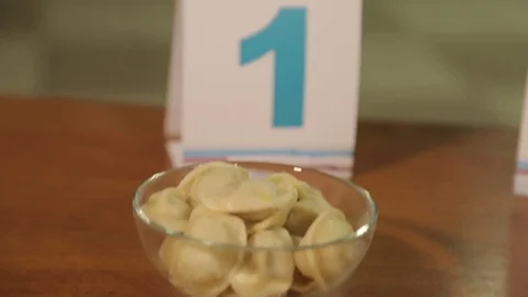 Tasting of different producers of ravioli Stock Footage 75254278