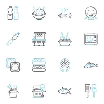 Tasting menu linear icons set. Gastronomy, Gourmet, Fine-dining, Culinary Stock Illustration