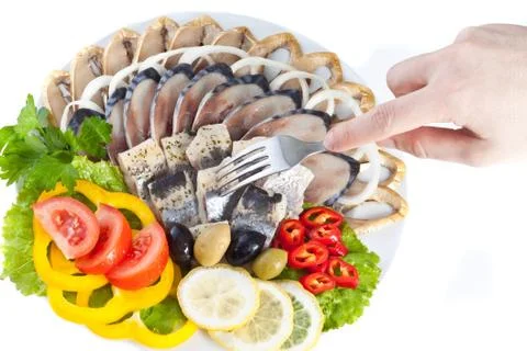 Tasting various sliced fish Stock Photos
