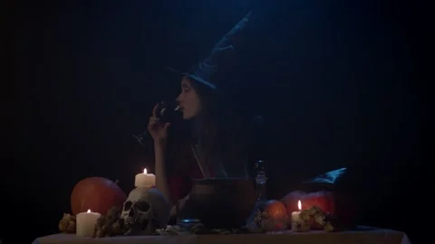 Tasting wine on table with pumpkins Stock Footage 141293805