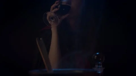 Tasting wine on table with pumpkins Stock Footage 141293904