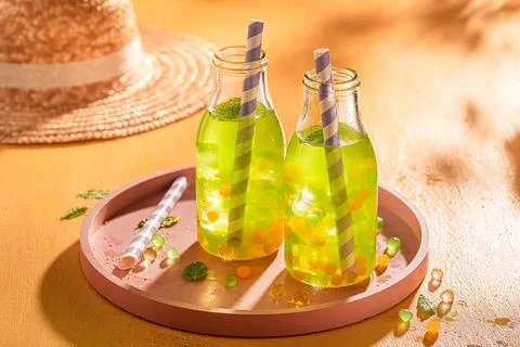Tasty and cold bubble tea as summer ice drink. Stock Photos