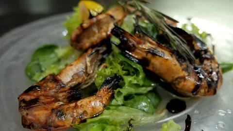 Tasty Baked Prawns Stock Footage 131366166