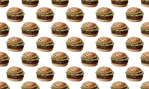 Tasty big burger seamless pattern design watercolor hand drawn Stock Illustration