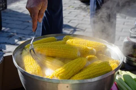 Tasty boiled corncobs Stock Photos