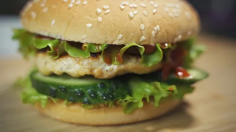 Tasty burger with cutlet Stock Footage 129685571