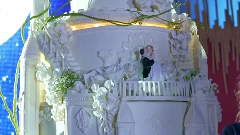 Tasty cake close-up right at the wedding ceremony Stock Footage 148048772