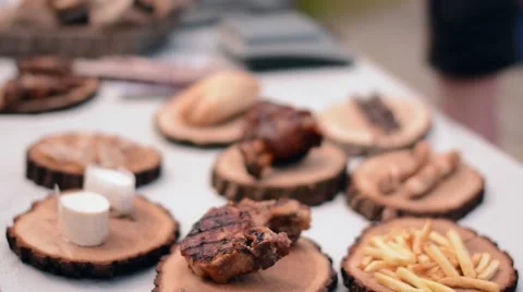 Tasty cheeseburger with fried potatoes and many kinds of meat, close up Stock Footage 59086286