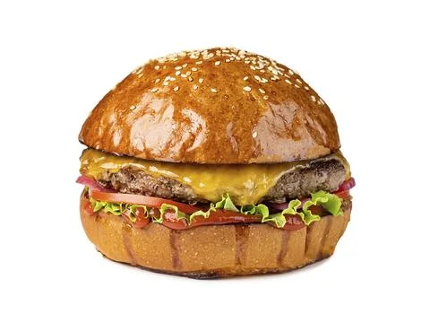 Tasty cheeseburger isolated on white background Stock Photos