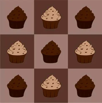 Tasty chocolate cupcake icon. Sweet dessert. Seamless pattern. Vector Stock Illustration