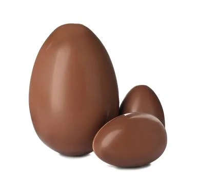 Tasty chocolate Easter eggs on white background Stock Photos