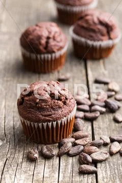 The tasty chocolate muffins. Stock Photos