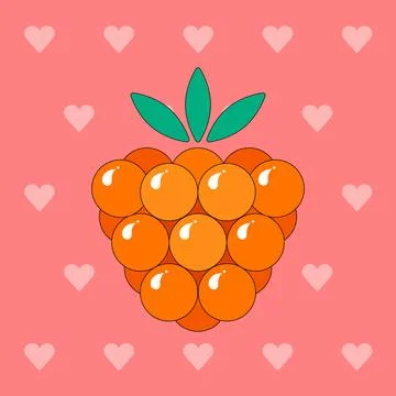 Tasty cloudberry on a heart background. Stock Illustration