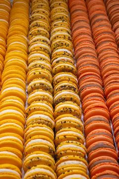 Tasty colourful rows of macaroons Stock Photos