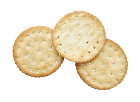Tasty crispy round crackers isolated on white background with clipping path.  Stock Photos