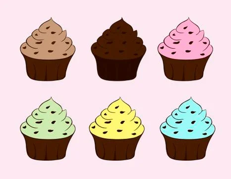 Tasty cupcake set isolated on light background. Sweet dessert icon. Colorful Stock Illustration
