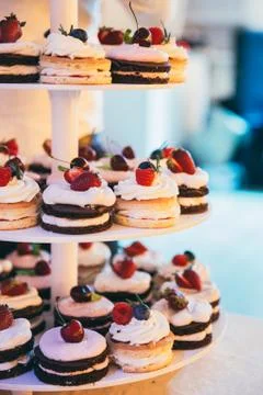 Tasty cupcakes on a white plates 스톡 사진