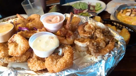 Tasty dish of breaded shrimp, roasted, baked, fried, exquisite Mexican beaches Stock-Footage 125052311