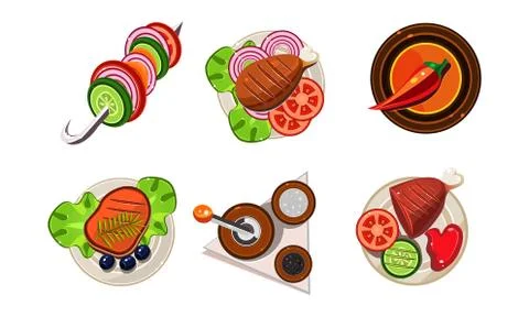 Tasty dishes set, dinner table, dishes from different countries of the world Ilustración de archivo