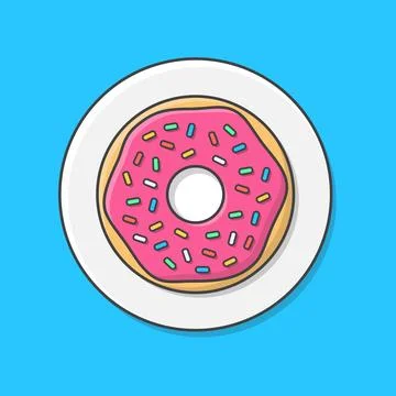 Tasty Donut With Glaze On Plate Vector Icon Illustration. Donuts On Plate T.. Stock Illustration