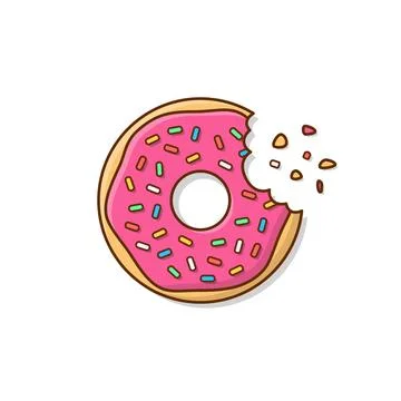 Tasty Donut With A Mouth Bite Vector Icon Illustration. Cute, Colorful And .. Stock Illustration