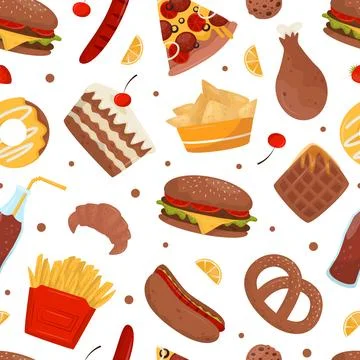 Tasty Fast Food Seamless Pattern Design Vector Template イラスト素材
