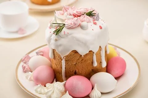 Tasty fresh easter cake painted Stock Photos