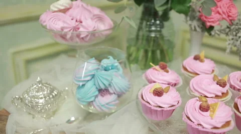 Tasty fresh raspberry cake. pastry with cream protein. close-up Stock Footage 68650383
