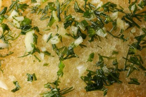 Tasty garlic bread texture background, close up Stock Photos